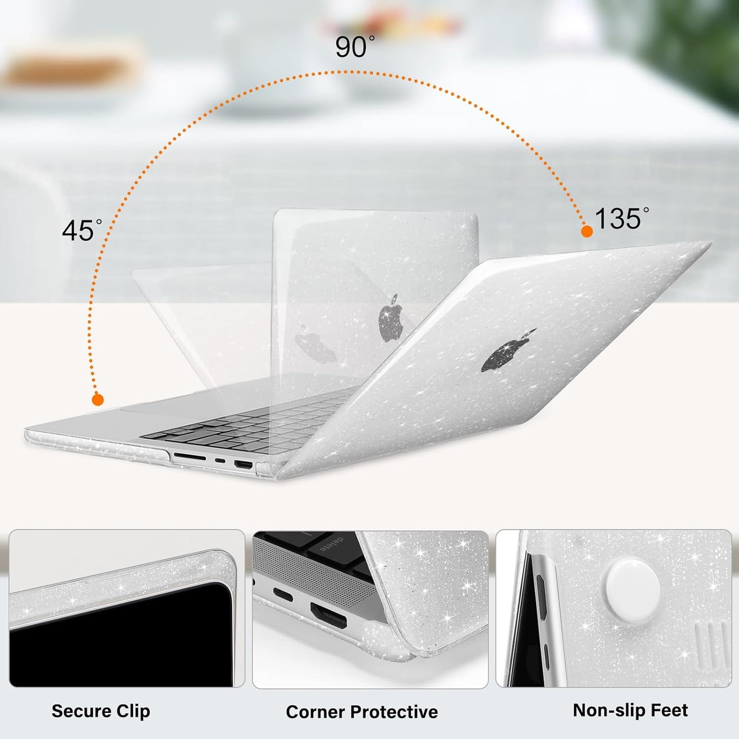 MOSISO Compatible with MacBook Pro 14 inch Case M5 2026 M4 M3 M2 M1 2025-2021 A3427 A3426 A3434 A3112 A3185 A3401 A2918 A2992 A2779 A2442, 4 in 1 Kit Sparkly Glitter Hard Shell, Transparent
