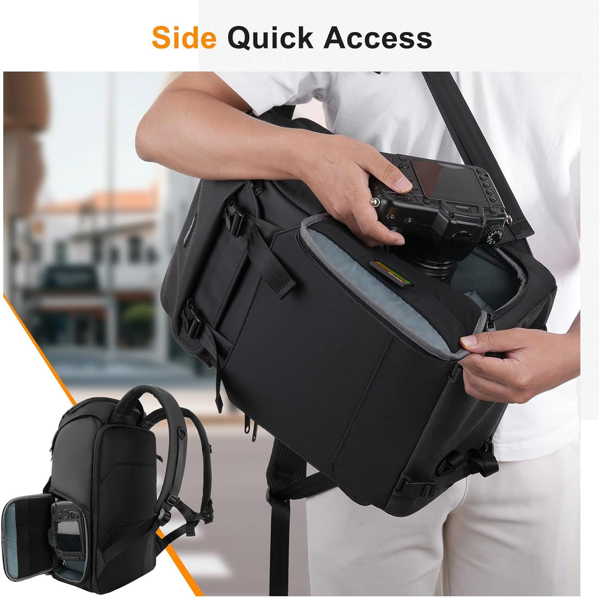MOSISO Camera Backpack with Custom Padded Dividers. Side Quick Access for DSLR, Mirrorless & 15-16" Laptops