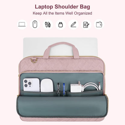 MOSISO Rhombus Quilted Women Laptop Shoulder Bag 15-16 Inch Fit Front Horizontal Pocket Detachable Strap Rear Trolley Sleeve