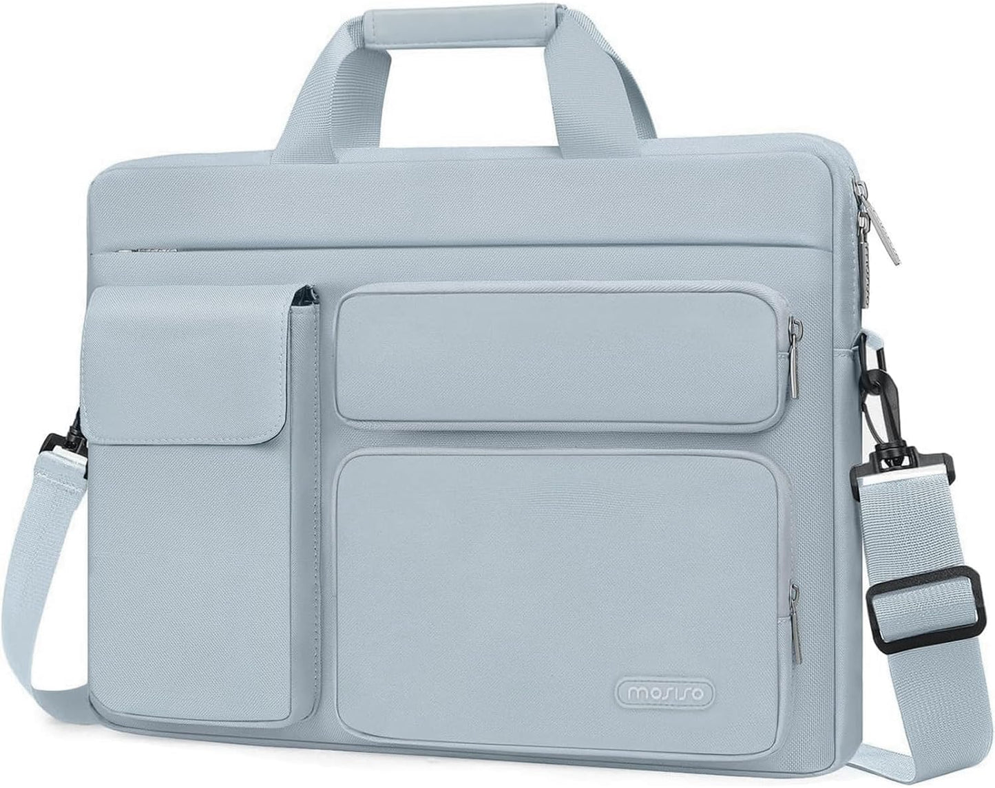 MOSISO Laptop Shoulder Bag 13-17.3 inch, 13/13.3/14/16/17.3 inch Computer Bag Compatible with MacBook Air/Pro 13 / Pro 14, HP Dell ASUS Lenovo with 2 Raised&1 Flapover&1 Horizontal Pocket&Handle&Belt
