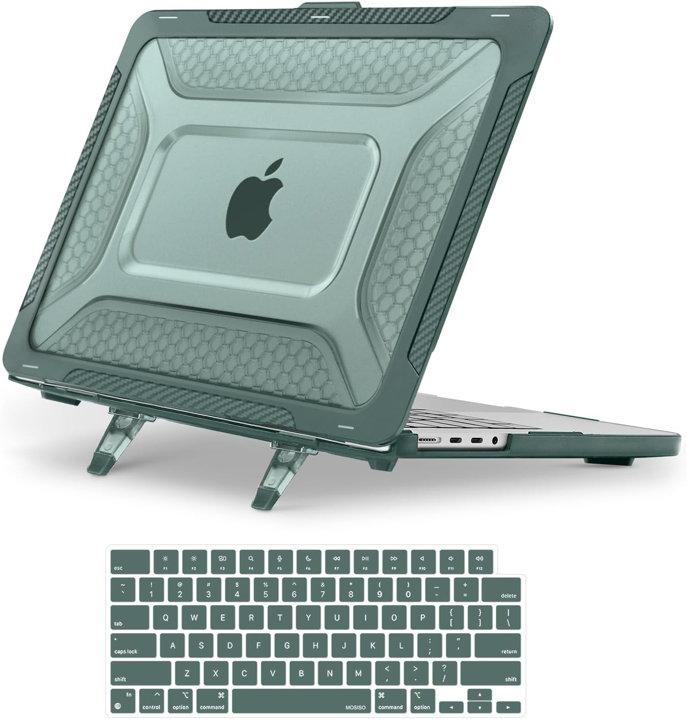 MOSISO Compatible with MacBook Pro 14 inch Case 2025-2021 M5 M4 M3 M2 M1 A3434 A3112 A3185 A3401 A2918 A2992 A2779 A2442,Honeycomb TPU Bumper Hard Case with Fold Kickstand&Keyboard Skin, Navy Blue