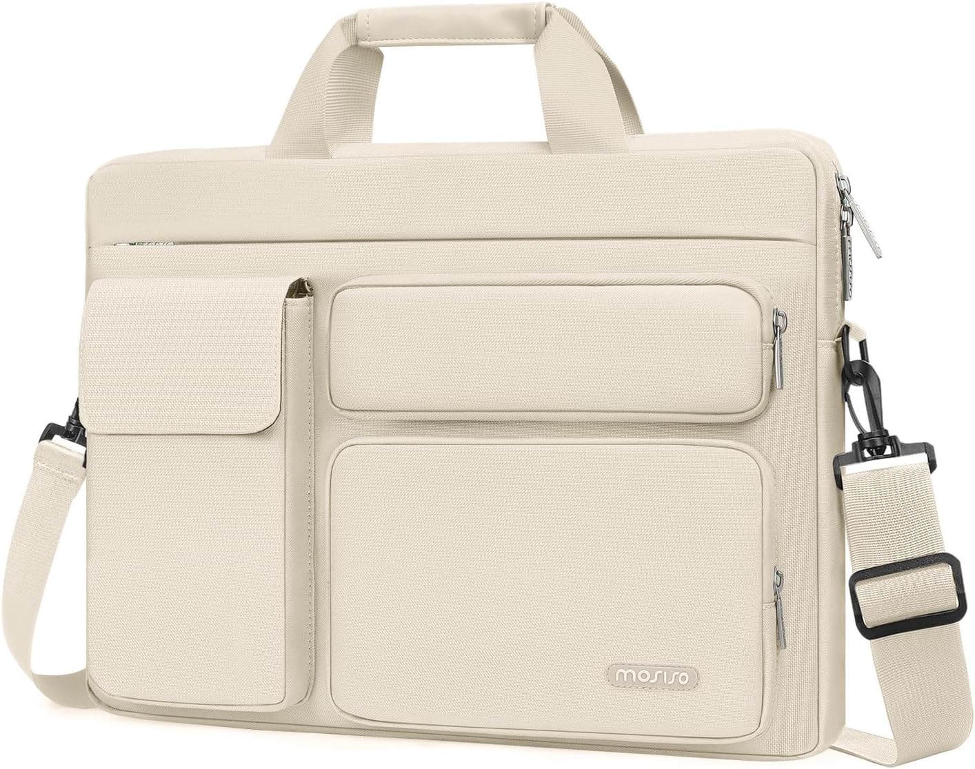 MOSISO Laptop Shoulder Bag 13-17.3 inch, 13/13.3/14/16/17.3 inch Computer Bag Compatible with MacBook Air/Pro 13 / Pro 14, HP Dell ASUS Lenovo with 2 Raised&1 Flapover&1 Horizontal Pocket&Handle&Belt