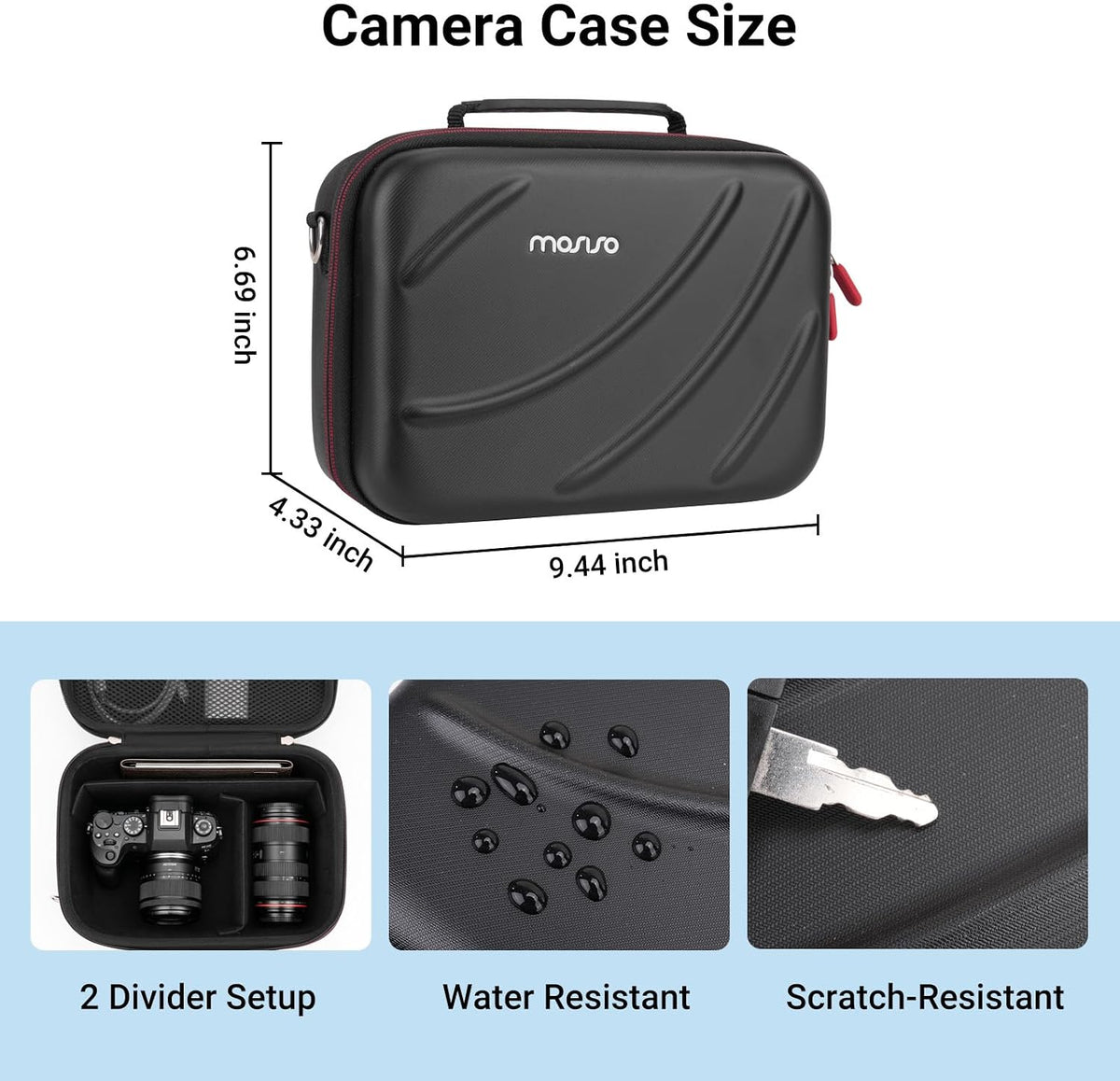MOSISO EVA‑PU Hard Shell Digital Camera Travel Carrying Case with Custom Removable Dividers for Canon Sony DSLR Mirrorless Cameras