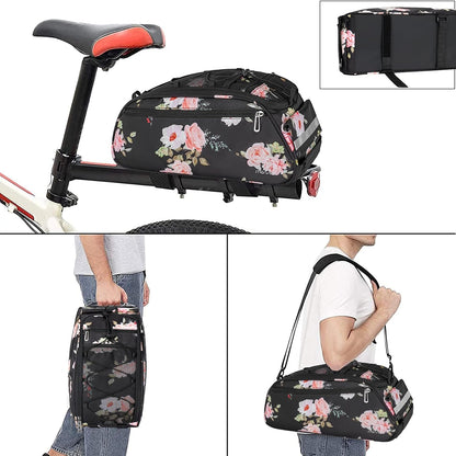 MOSISO Bike Rack Bag, Peony Waterproof Bicycle Trunk Pannier Rear Seat Pouch Cycling Bike Carrier Backseat Storage Luggage Saddle Shoulder Bag