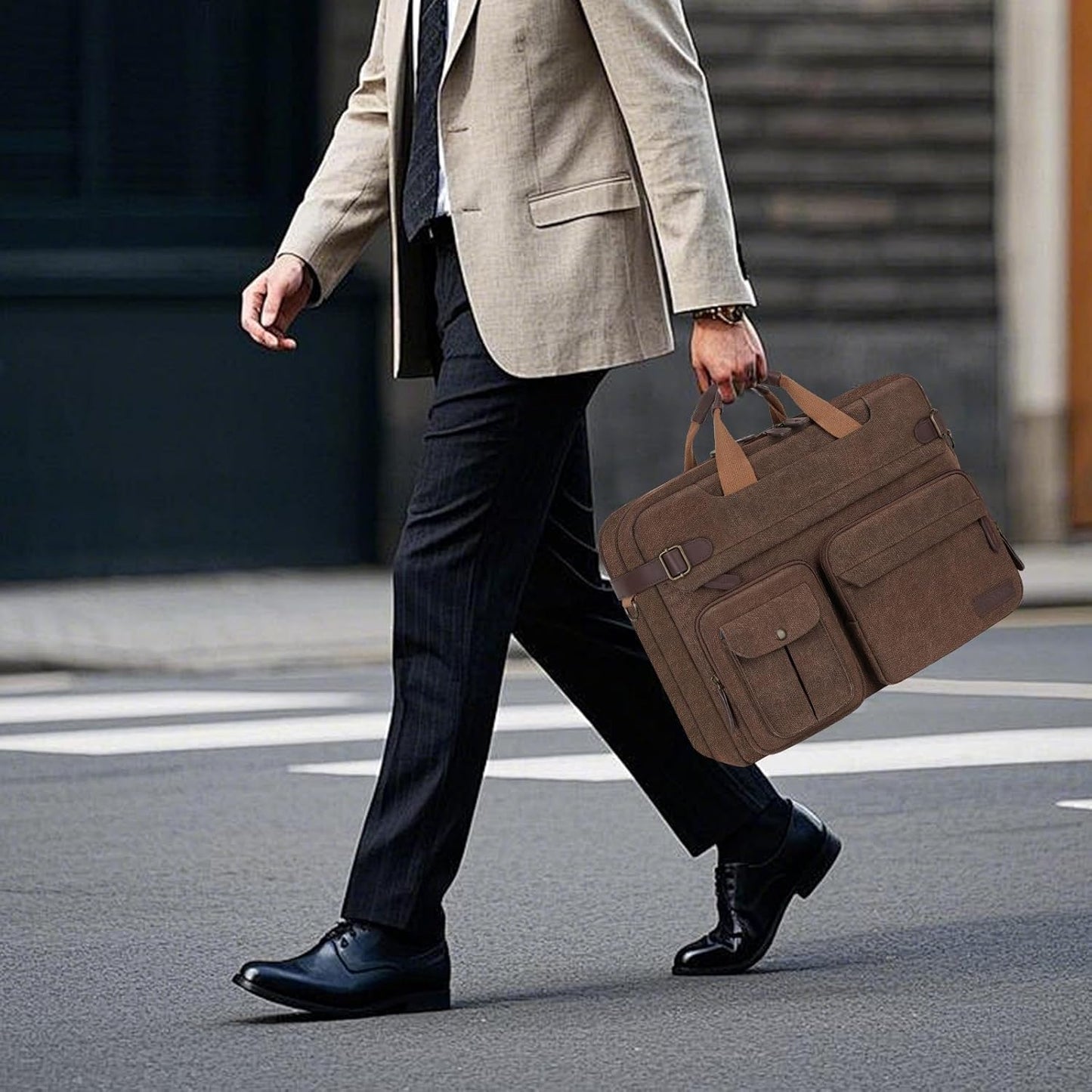 MOSISO 3 in 1 Messenger Bag for Men, 15.6 inch Computer Laptop Bag Convertible Laptop Backpack for Work Business Travel, Crossbody Satchel Briefcase Shoulder Bags Handbag Bookbag for College, Brown iMosiso