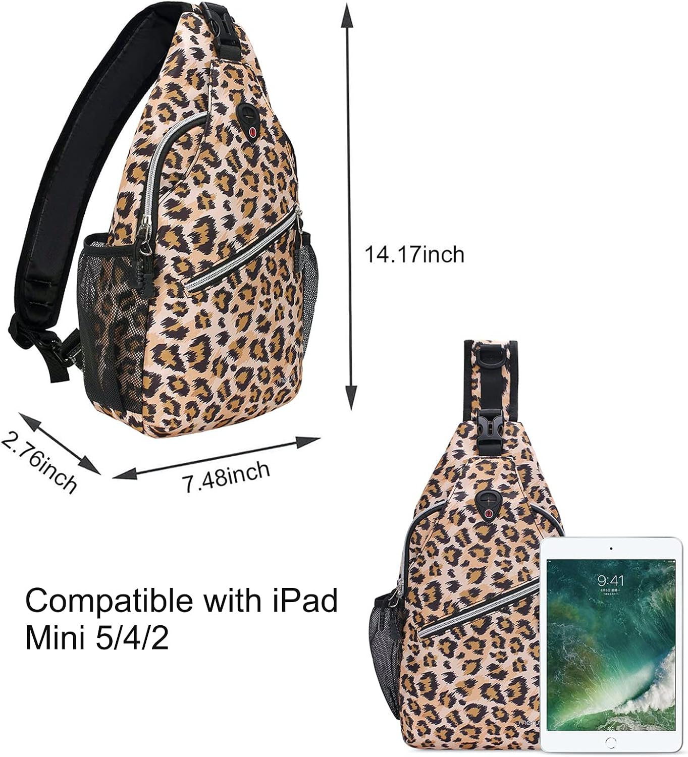 MOSISO Mini Sling Backpack,Small Hiking Daypack Pattern Travel Outdoor Sports Bag, Leopard Print
