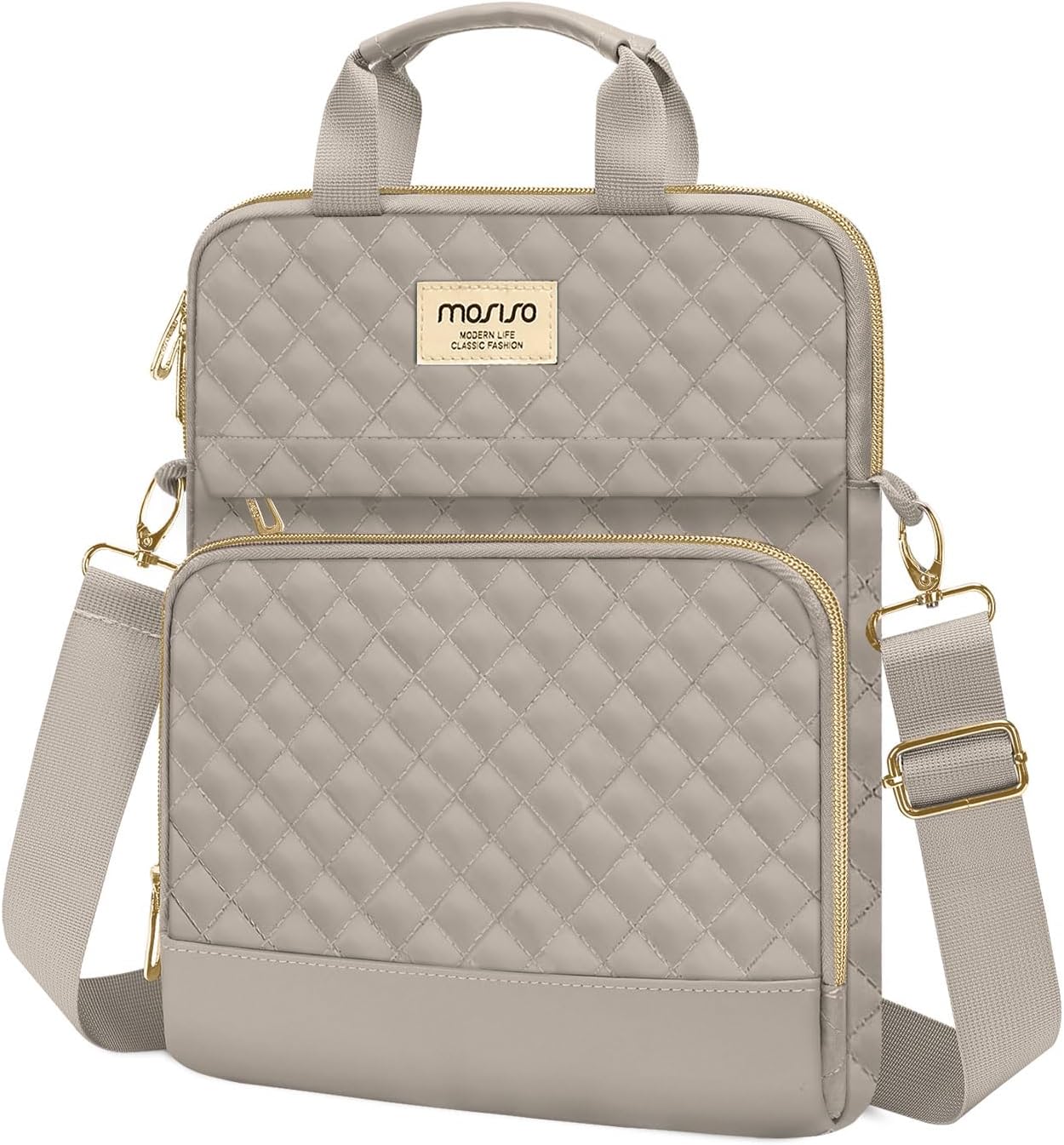 MOSISO 12.9 inch Tablet Sleeve Bag for iPad Pro 13 M4&iPad Air 13 M3 M2,iPad Pro 12.9 M2 M1 6/5,Surface Laptop Go 12.4,Galaxy Tab S8+/S9+ 12.4,Square Quilted Carrying Case with 2 Pockets, Sand