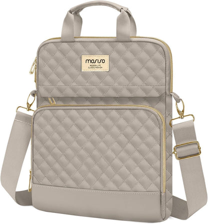 MOSISO 12.9 inch Tablet Sleeve Bag for iPad Pro 13 M4&iPad Air 13 M3 M2,iPad Pro 12.9 M2 M1 6/5,Surface Laptop Go 12.4,Galaxy Tab S8+/S9+ 12.4,Square Quilted Carrying Case with 2 Pockets, Sand