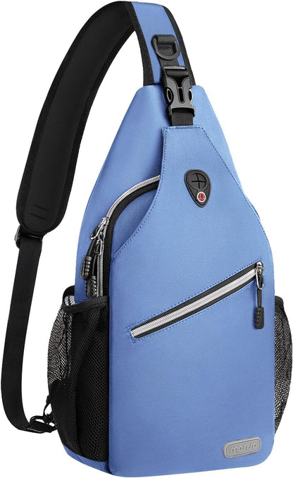 MOSISO Water Resistant Sling Backpack, Unisex Crossbody Chest Daypack with Multi Pockets & Dual Side Mesh Holders, Adjustable Strap Fits 10.9 Inch Tablet for Travel Hiking Commute
