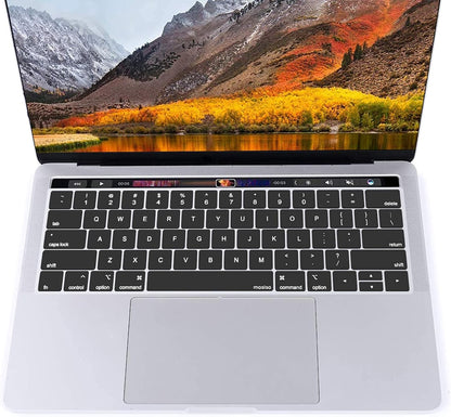 MOSISO Keyboard Cover Compatible with MacBook Pro with Touch Bar 13 and 15 inch 2019 2018 2017 2016 (Model: A2159, A1989, A1990, A1706, A1707), Silicone Skin Protector, Black