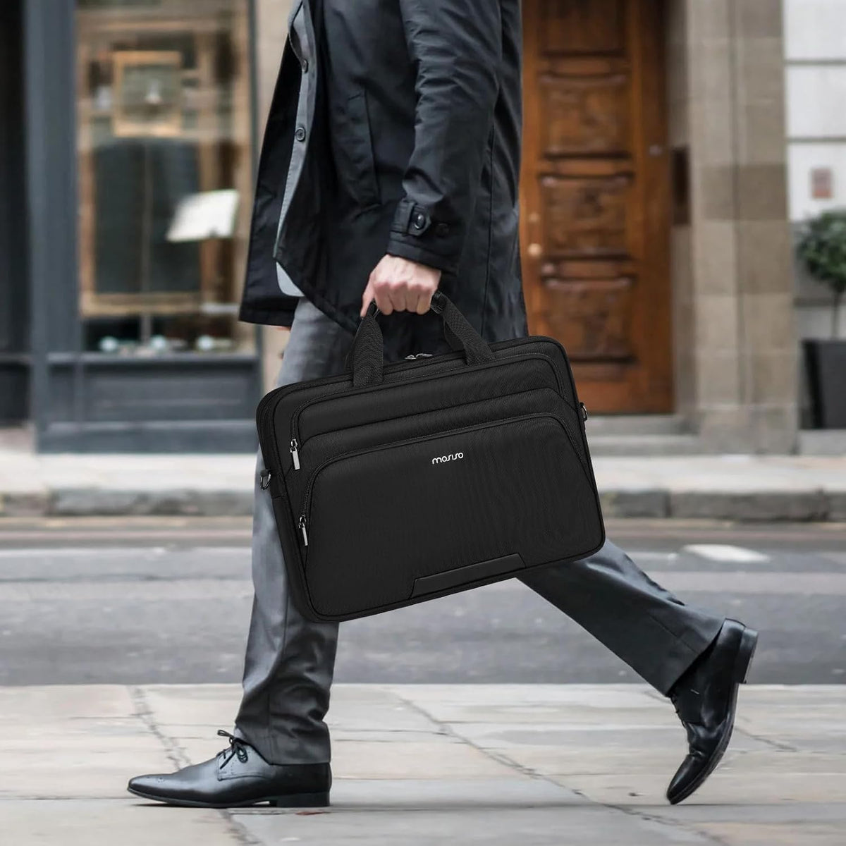 MOSISO Laptop Bag for Men 15-16 Inch Computer Bag — Padded Sleeve, Anti-Theft Zipper, Trolley Belt & Removable Shoulder Strap for MacBook HP Dell