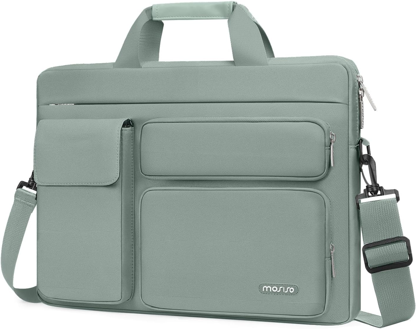 MOSISO Laptop Shoulder Bag 13-17.3 inch, 13/13.3/14/16/17.3 inch Computer Bag Compatible with MacBook Air/Pro 13 / Pro 14, HP Dell ASUS Lenovo with 2 Raised&1 Flapover&1 Horizontal Pocket&Handle&Belt