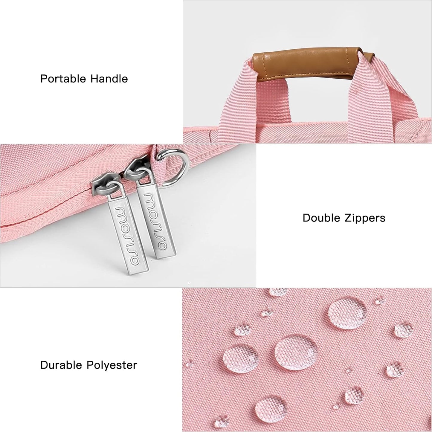 MOSISO Vertical Laptop Shoulder Bag Compatible with MacBook Air 15 inch M2 A2941 2023/Pro 16 2023-2019 M2 A2780 M1 A2485 A2141/Pro 15 A1398,15-15.6 inch Notebook with Zipper Pockets & Belt, Pink iMosiso