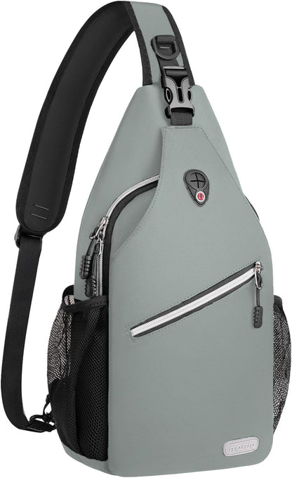MOSISO Water Resistant Sling Backpack, Unisex Crossbody Chest Daypack with Multi Pockets & Dual Side Mesh Holders, Adjustable Strap Fits 10.9 Inch Tablet for Travel Hiking Commute