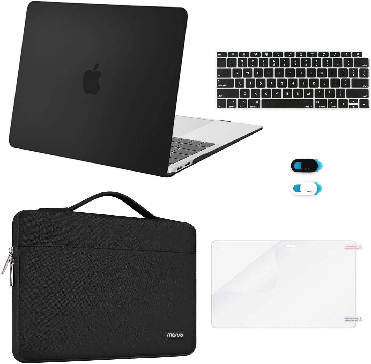 MOSISO Compatible with MacBook Air 13 inch Case M1 Chip 2021 2020 2019 2018 Release A2337 A2179 A1932 Retina Display, Plastic Hard Shell Case&Bag&Keyboard Skin&Webcam Cover&Screen Film, Black