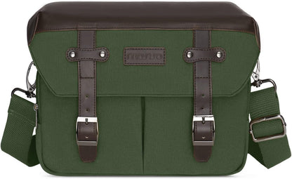 MOSISO Camera Case Crossbody Shoulder Messenger Bag, DSLR/SLR/Mirrorless Photography Vintage PU Leather Flap Gadget Bag with Rain Cover Compatible with Canon/Nikon/Sony Camera and Lens