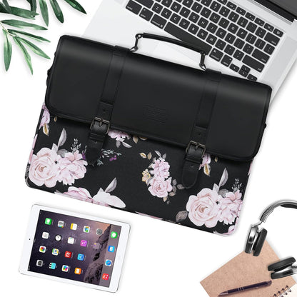 MOSISO Laptop Shoulder Bag Compatible with MacBook Pro 16 inch 2023-2019 M2 A2780 M1 A2485 A2141/Pro 15 A1398,15-15.6 inch Notebook,Peony Polyester&PU Leather Flapover Briefcase Sleeve with Belt