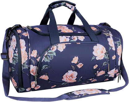 MOSISO Floral Print Sports Duffel Bag, Unisex Gym Weekender Bag with Ventilated Separate Shoe Compartment, Detachable Adjustable Shoulder Strap for Dance Fitness Short Travel