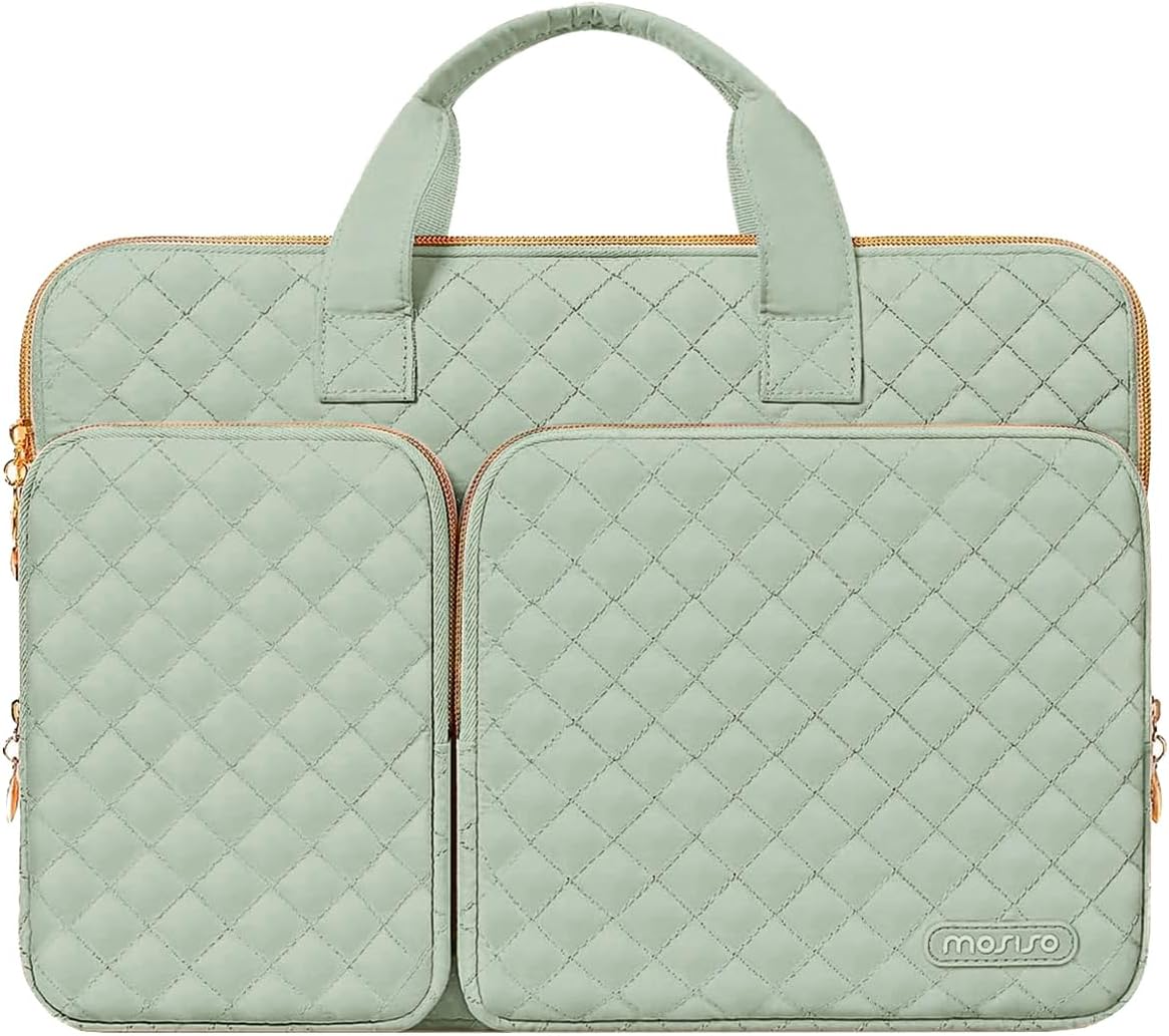 MOSISO 360 Protective Laptop Case 13-16 inch,13 13.3 14 16 inch Laptop Sleeve Compatible with MacBook Pro 16 M5 M4 M3 M2 M1 HP Acer Dell Lenovo,Square Quilted Bag Cover with 2 Pockets&Handle&Belt,Antique Green