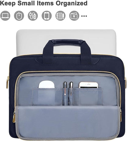 MOSISO Men Laptop Briefcase Shoulder Bag with Trolley Sleeve & Front Rectangle Horizontal Pockets, Multi Storage Notebook Carry Case for Business Travel