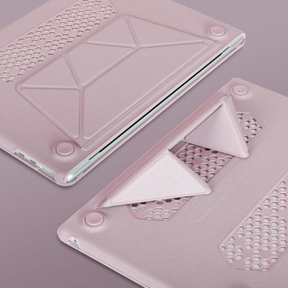 MOSISO Compatible with MacBook Air 15 inch Case 2026 2025 2024 2023 Release M4 A3241 M3 A3114 M2 A2941 Liquid Retina Display&Touch ID, PU Leather Coated Plastic Hard Shell with Fold Kickstand, Pink