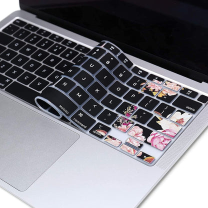 MOSISO Peony Keyboard Cover Only Compatible with MacBook Air 13 inch 2021 2020 Release A2337 M1 A2179 Retina Display with Touch ID Backlit Magic Keyboard, Waterproof Protective Silicone Skin, Black