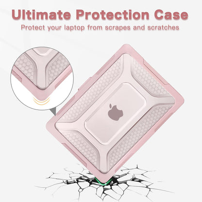 MOSISO Compatible with MacBook Air 15 inch Case 2025 2024 2023 M4 A3241 M3 A3114 M2 A2941, Honeycomb Shockproof Heavy Duty TPU Bumper Plastic Hard Case with Fold Kickstand&Keyboard Cover, Pink
