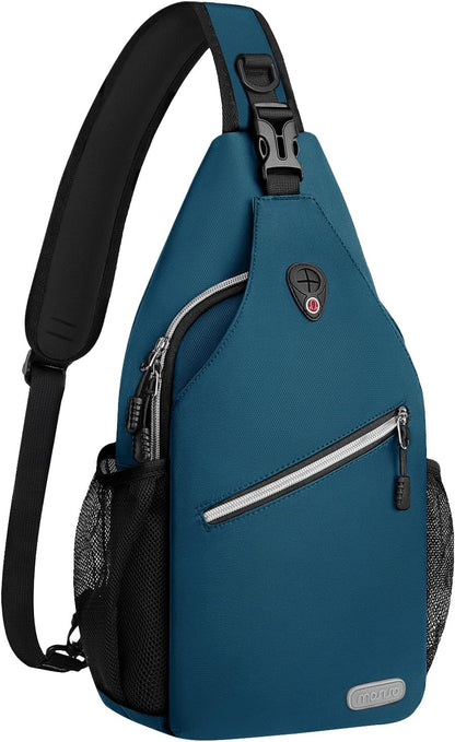 MOSISO Water Resistant Sling Backpack, Unisex Crossbody Chest Daypack with Multi Pockets & Dual Side Mesh Holders, Adjustable Strap Fits 10.9 Inch Tablet for Travel Hiking Commute