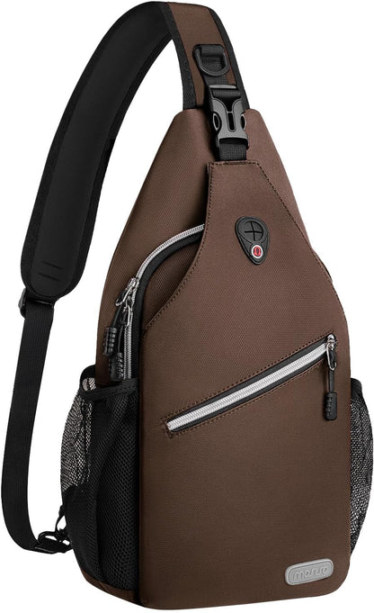 MOSISO Water Resistant Sling Backpack, Unisex Crossbody Chest Daypack with Multi Pockets & Dual Side Mesh Holders, Adjustable Strap Fits 10.9 Inch Tablet for Travel Hiking Commute