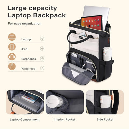 MOSISO Multi‑Compartment Travel Laptop Backpack for Women, 15.6‑16 Inch Computer Bag with Built‑in USB Charging Port, Luggage Strap & Anti‑Theft Back Pocket