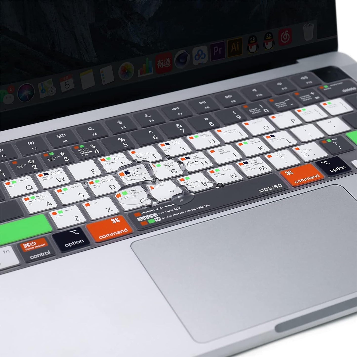 MOSISO Keyboard Cover Compatible with MacBook Air 15 inch M3 A3114 M2 A2941/Air 13.6 A3113 A2681/Pro 14/16 M4 M3 M2 M1, Mac OS X Shortcut, Gray