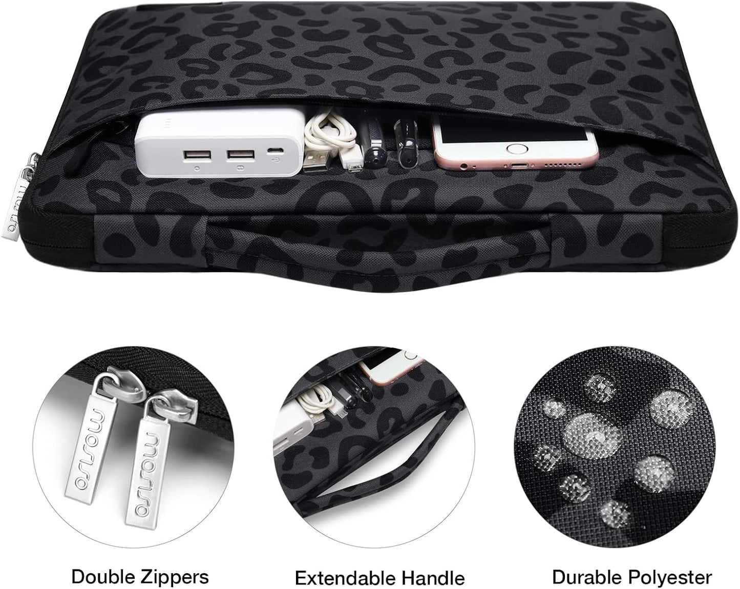 MOSISO Compatible with MacBook Air 13 inch Case 2022-2018 Release A2337 M1 A2179 A1932 Retina Display, Plastic Leopard Grain Hard Shell&Sleeve Bag&Keyboard Skin&Webcam Cover&Screen Protector, Black