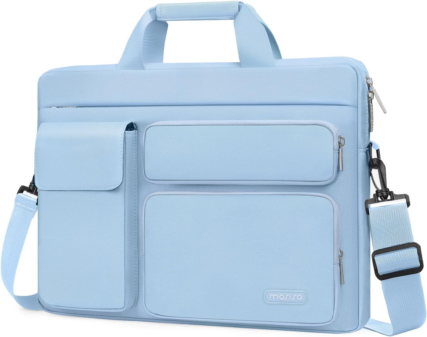 MOSISO Laptop Shoulder Bag 13-17.3 inch, 13/13.3/14/16/17.3 inch Computer Bag Compatible with MacBook Air/Pro 13 / Pro 14, HP Dell ASUS Lenovo with 2 Raised&1 Flapover&1 Horizontal Pocket&Handle&Belt