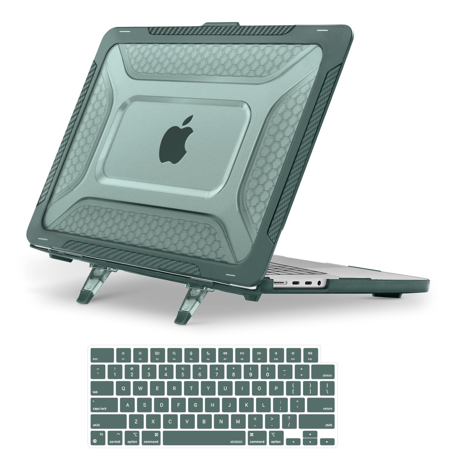 MOSISO Compatible with MacBook Pro 16 inch Case 2025-2021 M4 M3 M2 M1 A3403 A3186 A2991 A2780 A2485, Honeycomb Shockproof TPU Bumper Hard Shell Case with Fold Kickstand&Keyboard Skin, Black