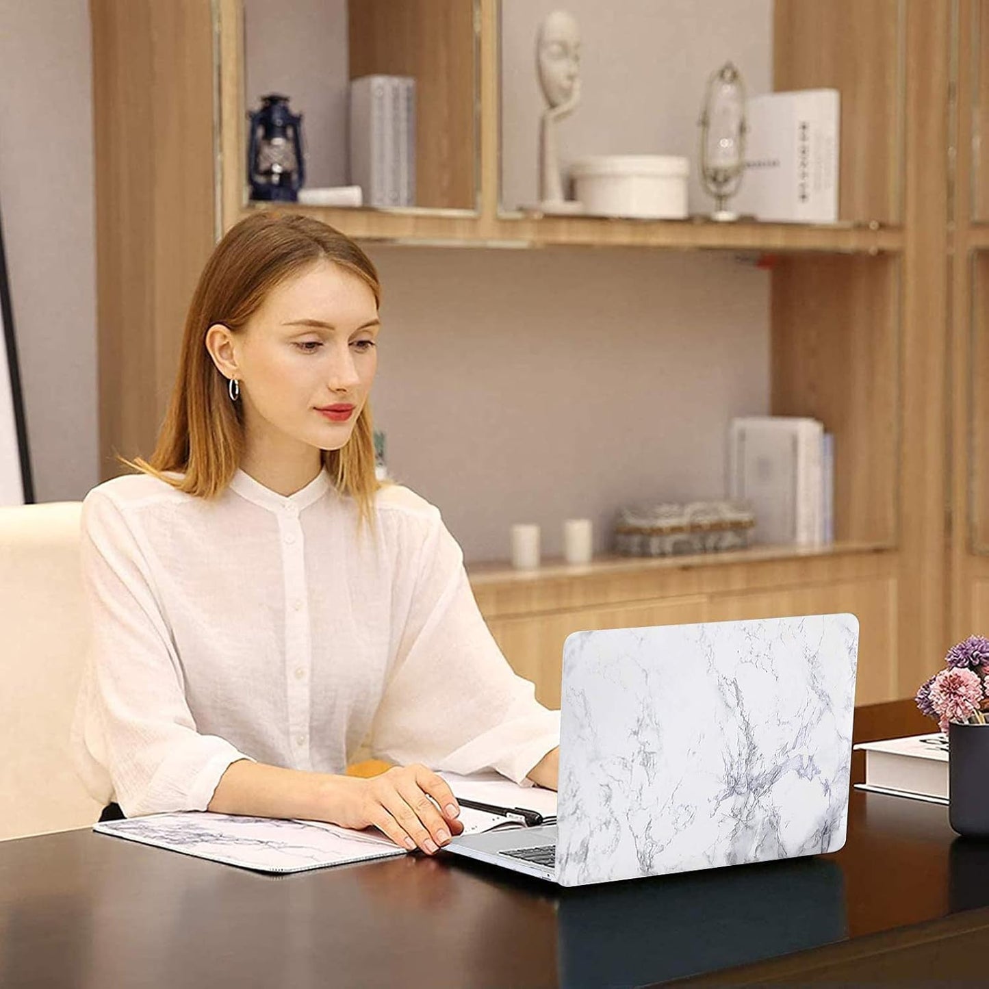 MOSISO Compatible with MacBook Air 13 inch Case 2022 2021 2020 2019 2018 Release A2337 M1 A2179 A1932 Retina Display Touch ID, Plastic Pattern Hard Shell&Keyboard Cover&Screen Protector, White Marble