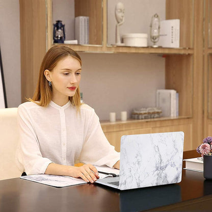 MOSISO Compatible with MacBook Air 13 inch Case 2022 2021 2020 2019 2018 Release A2337 M1 A2179 A1932 Retina Display Touch ID, Plastic Pattern Hard Shell&Keyboard Cover&Screen Protector, White Marble