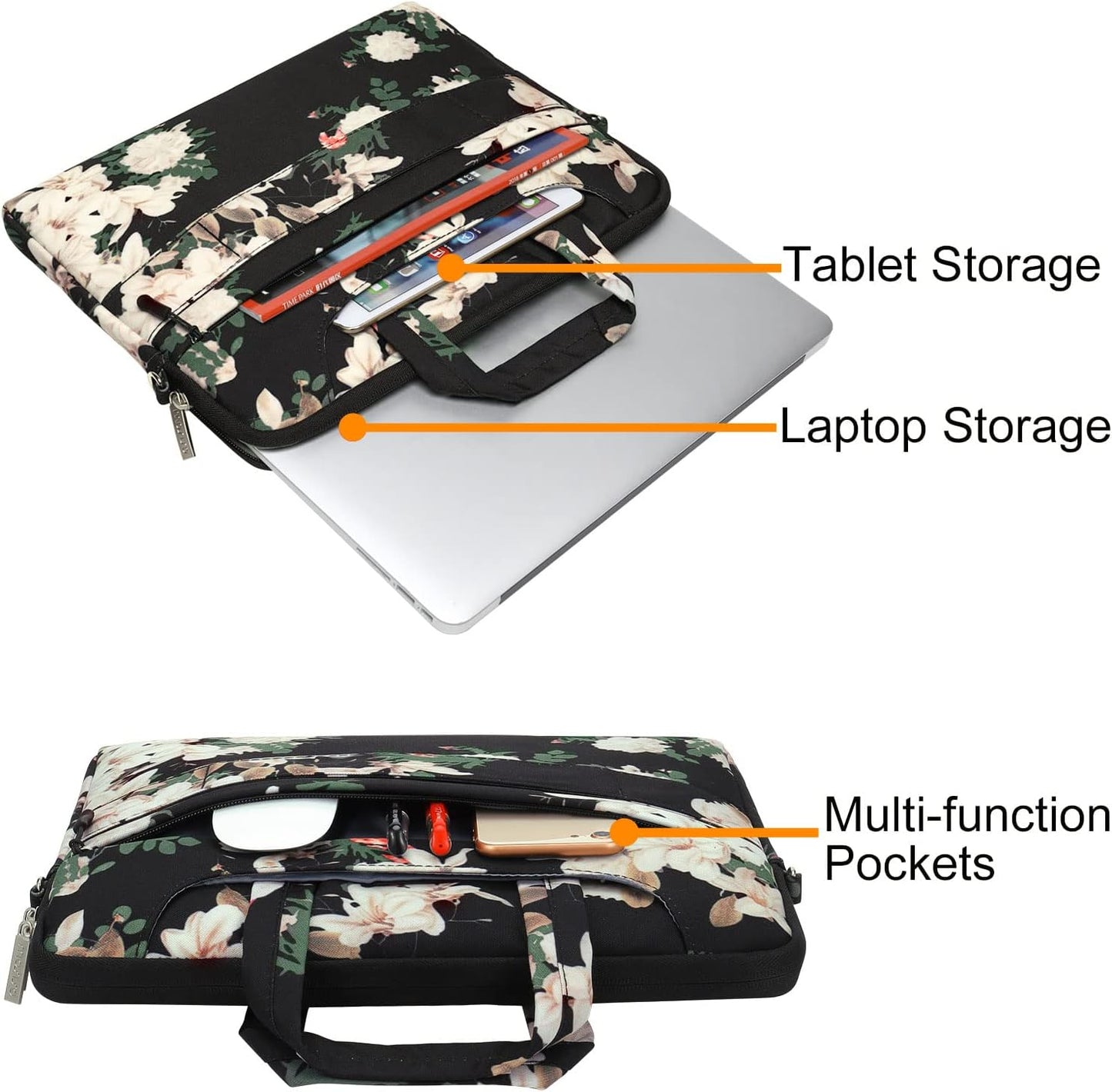 MOSISO Laptop Shoulder Bag Compatible with MacBook Air/Pro,13-13.3 inch Notebook,Compatible with MacBook Pro 14 inch 2023-2021 A2779 M2 A2442 M1,Polyester Syringa Carrying Briefcase Sleeve with Belt