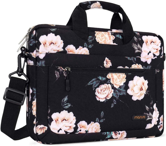 MOSISO Laptop Shoulder Bag for Women, 13.3-15.6 inch Computer Bag Compatible with MacBook Air 15 inch/Pro 16 inch, HP Dell Lenovo Asus, 15.6 inch Camellia Sleeve with Adjustable Depth at Bottom, Grey