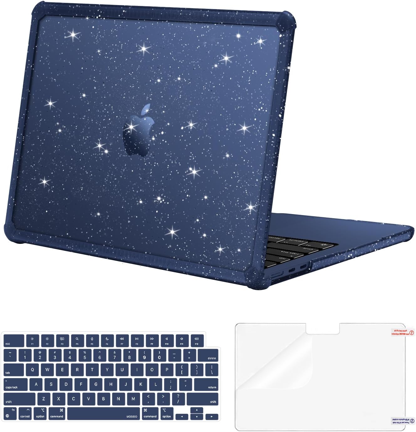 MOSISO Compatible with MacBook Air 13 inch Case M5 2026 M4 2025 M3 M2 2024-2022 A3449 A3240 A3113 A2681, Glitter Hard Case with TPU Bumper&Keyboard Cover&Screen Film for MacBook Air 13.6