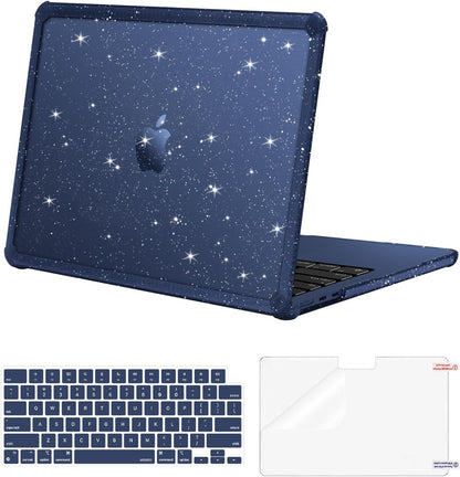 MOSISO Compatible with MacBook Air 13 inch Case M2-M5 2022-2026 A3449 A3240 A3113 A2681, Glitter Hard Case with TPU Bumper, Keyboard Cover & Screen Film