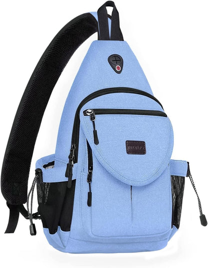 MOSISO Canvas Sling Backpack, Wear Resistant Crossbody Chest Daypack with Anti-Theft Hidden Pocket, Dual Mesh Bottle Holders & Earphone Hole, Fits 11 Inch Tablet for Hiking Travel Commute