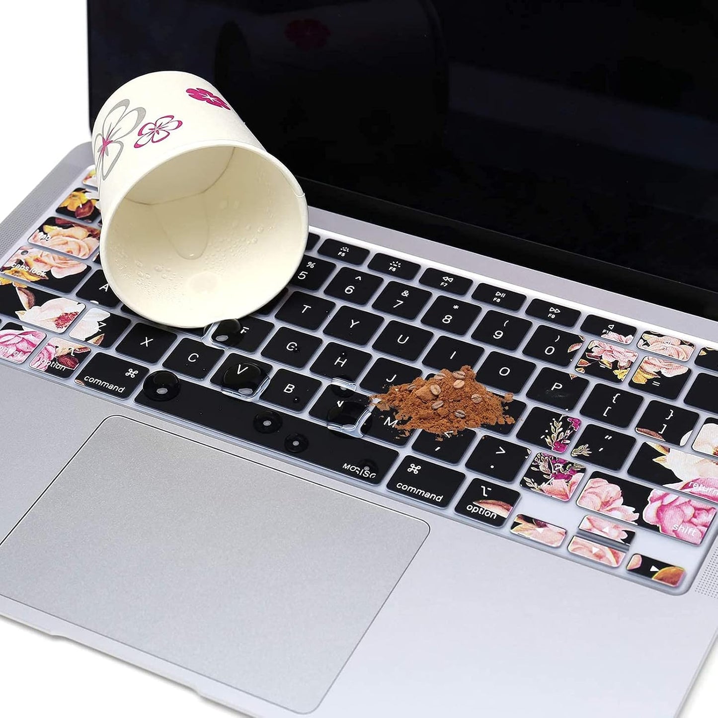 MOSISO Peony Keyboard Cover Only Compatible with MacBook Air 13 inch 2021 2020 Release A2337 M1 A2179 Retina Display with Touch ID Backlit Magic Keyboard, Waterproof Protective Silicone Skin, Black