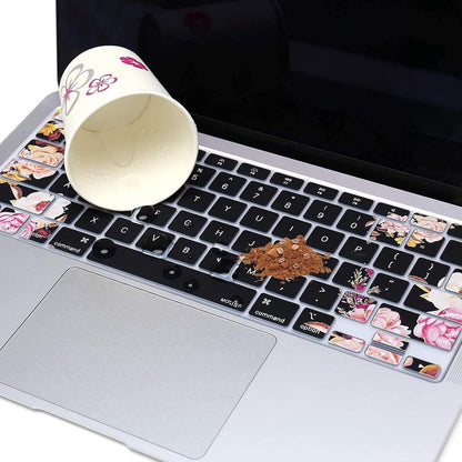 MOSISO Peony Keyboard Cover Only Compatible with MacBook Air 13 inch 2021 2020 Release A2337 M1 A2179 Retina Display with Touch ID Backlit Magic Keyboard, Waterproof Protective Silicone Skin, Black
