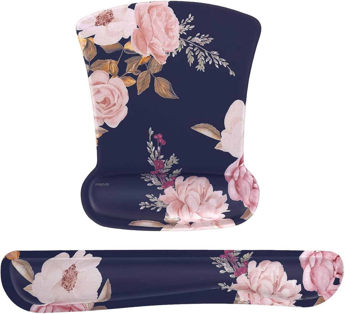 MOSISO Peony Ergonomic Wrist Rest Set for Keyboard & Mouse — Raised Memory Foam, Non-Slip Rubber Base & Breathable Neoprene for Pain Relief