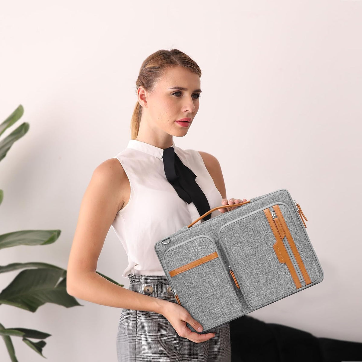 MOSISO 360 Shockproof Multi-Pocket Business Laptop Bag with Detachable Shoulder Strap, Handle & Luggage Sleeve, Fits 15.6Inch MacBook HP Dell Notebook
