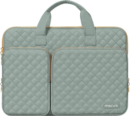 MOSISO 360 Protective Laptop Case 13-16 inch,13 13.3 14 16 inch Laptop Sleeve Compatible with MacBook Pro 16 M5 M4 M3 M2 M1 HP Acer Dell Lenovo,Square Quilted Bag Cover with 2 Pockets&Handle&Belt,Antique Green