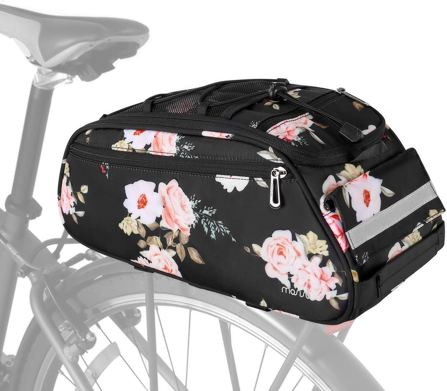 MOSISO Bike Rack Bag, Peony Waterproof Bicycle Trunk Pannier Rear Seat Pouch Cycling Bike Carrier Backseat Storage Luggage Saddle Shoulder Bag