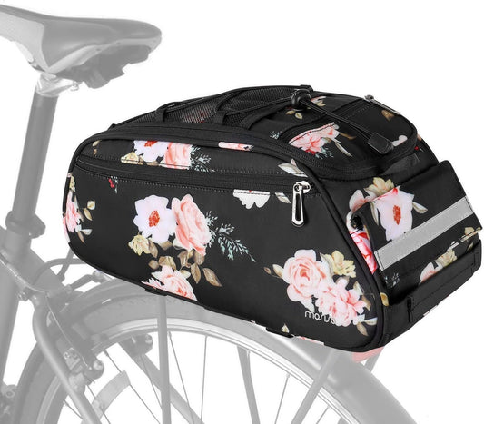 MOSISO Bike Rack Bag, Peony Waterproof Bicycle Trunk Pannier Rear Seat Pouch Cycling Bike Carrier Backseat Storage Luggage Saddle Shoulder Bag