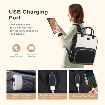 MOSISO Multi‑Compartment Travel Laptop Backpack for Women, 15.6‑16 Inch Computer Bag with Built‑in USB Charging Port, Luggage Strap & Anti‑Theft Back Pocket