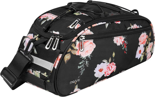 MOSISO Bike Rack Bag, Peony Waterproof Bicycle Trunk Pannier Rear Seat Pouch Cycling Bike Carrier Backseat Storage Luggage Saddle Shoulder Bag
